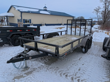 New 2026 HTC 7 x 14 Tandem Axle Utility Trailer 7K GVWR , includes channel uprights with 4 hole cargo securement options