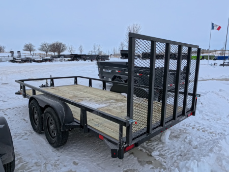 New 2026 HTC 7 x 14 Tandem Axle Utility Trailer 7K GVWR , includes channel uprights with 4 hole cargo securement options