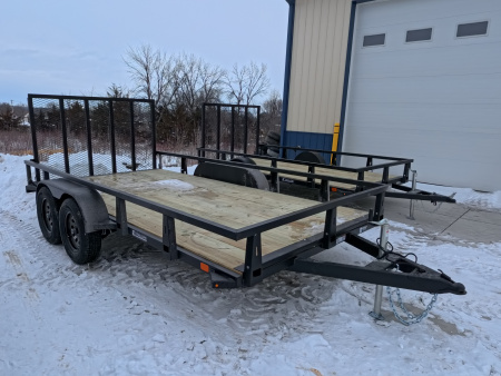 New 2026 HTC 7 x 14 Tandem Axle Utility Trailer 7K GVWR , includes channel uprights with 4 hole cargo securement options