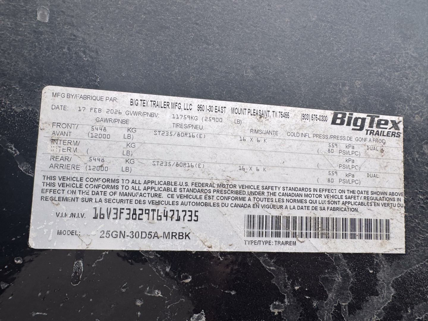 New 2026 BIG TEX TRAILERS 25GN 20+5 Tandem Dual (25.9GVW)