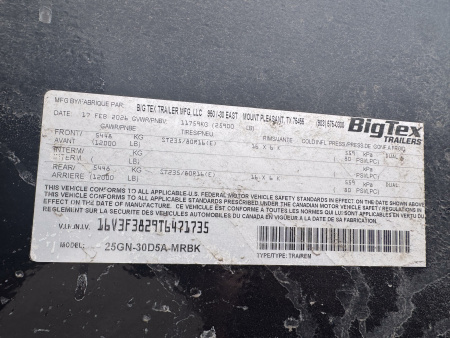 New 2026 BIG TEX TRAILERS 25GN 20+5 Tandem Dual (25.9GVW)