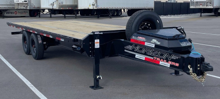 New Horizon 22' FFT Full Power Tilt Flatbed Trailer: 17K GVWR, Spare, Wireless Remote, SPARE