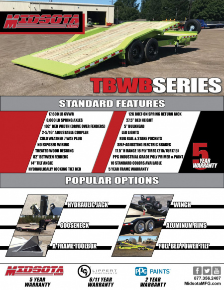 New 2026 Midsota 24' Wide Body 10K Axles Tilt Trailer