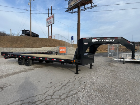 New HillCrest Gooseneck 20+5 17.6 W/ Max Ramps W/ Ratchet Rail, Locking Chain Rack, & 5 Winches/Straps