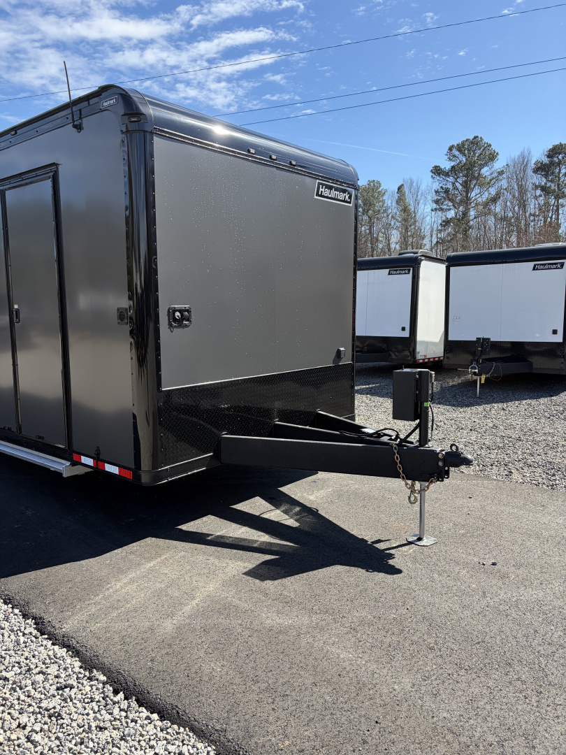 New 2026 Haulmark 34 Bathroom Race Trailer, Air Prep PKG, Awning, Polycor, Insulated, Window, 54" ALX Slide Out Step, A/C + Heat