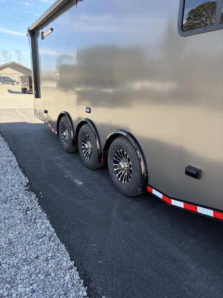 New 2026 Haulmark 34 Bathroom Race Trailer, Air Prep PKG, Awning, Polycor, Insulated, Window, 54" ALX Slide Out Step, A/C + Heat