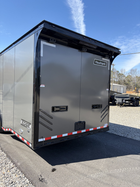 New 2026 Haulmark 34 Bathroom Race Trailer, Air Prep PKG, Awning, Polycor, Insulated, Window, 54" ALX Slide Out Step, A/C + Heat