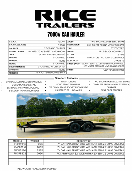 New 2026 Rice 82" x 18' 7k Flatbed Trailer