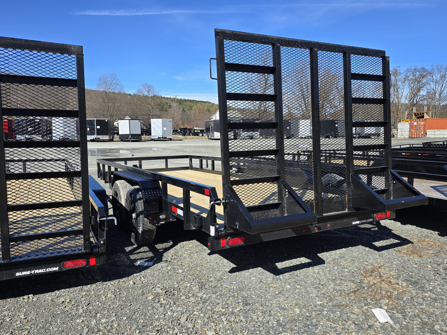 New 2026 Sure-Trac 7x18 10K Utility Trailer- 5' Reinforced Contractor Gate- Lay Flat Gate- Self Retaining Gate Pins- Spare Tire Carrier- Toolbox