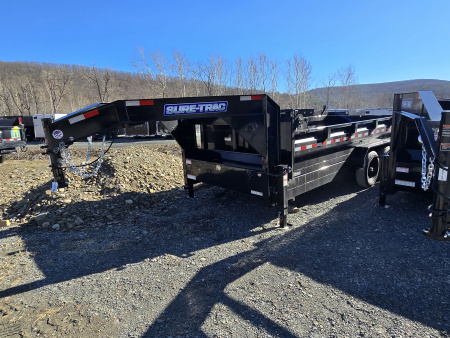 New 2026 Sure-Trac 7x16 14K Gooseneck Dump Trailer- Combination Gate- Tarp Kit- Ramps- Spare Tire Carrier- Drop leg Jacks