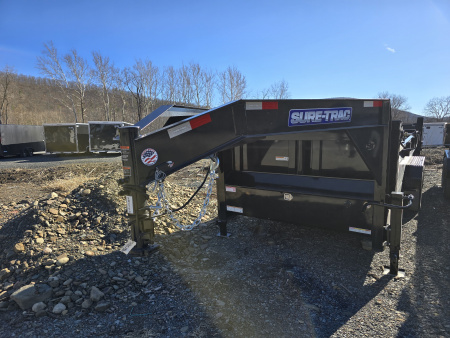 New 2026 Sure-Trac 7x16 14K Gooseneck Dump Trailer- Combination Gate- Tarp Kit- Ramps- Spare Tire Carrier- Drop leg Jacks