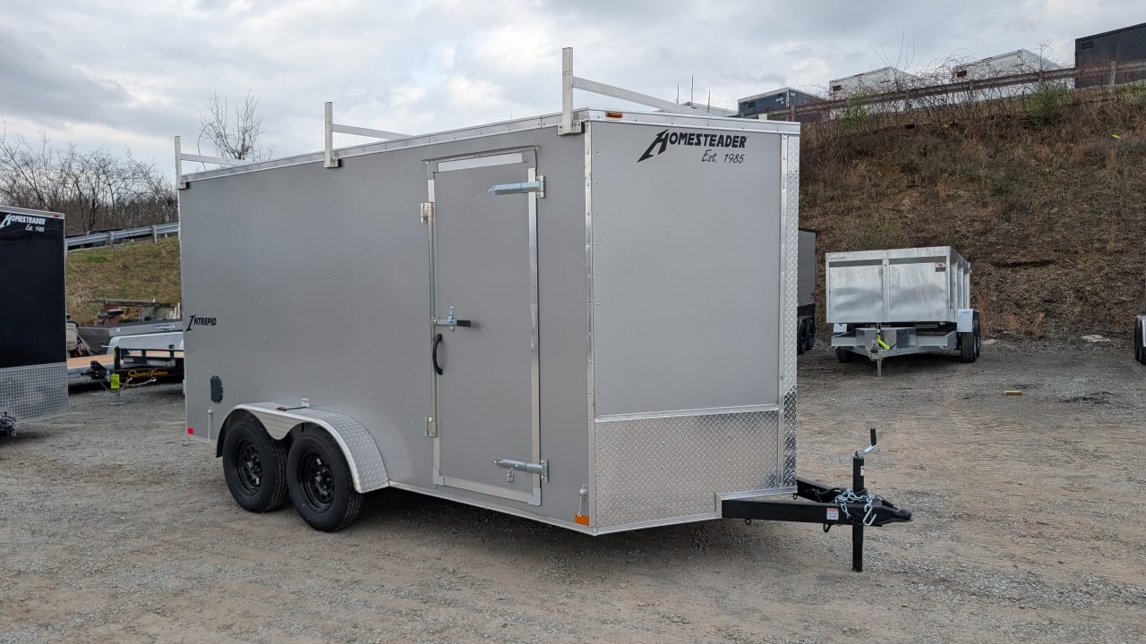 New 2026 Homesteader 7x16 Intrepid V-Nose Contractor Cargo Trailer w/ Rear Barn Doors & Ladder Racks