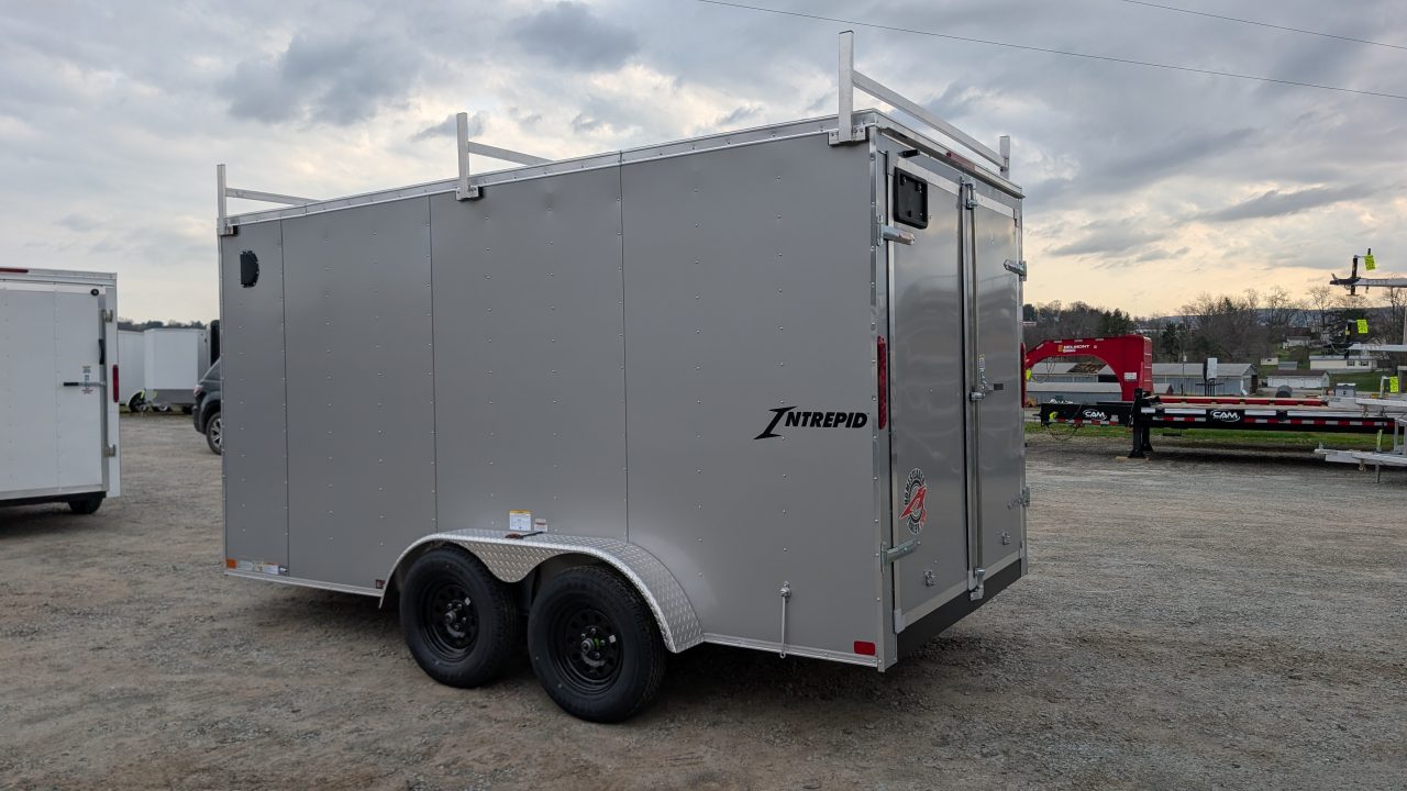 New 2026 Homesteader 7x16 Intrepid V-Nose Contractor Cargo Trailer w/ Rear Barn Doors & Ladder Racks