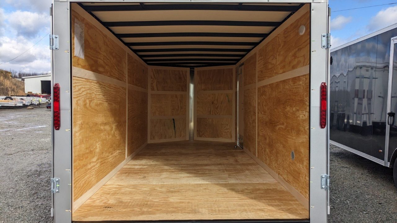New 2026 Homesteader 7x16 Intrepid V-Nose Contractor Cargo Trailer w/ Rear Barn Doors & Ladder Racks