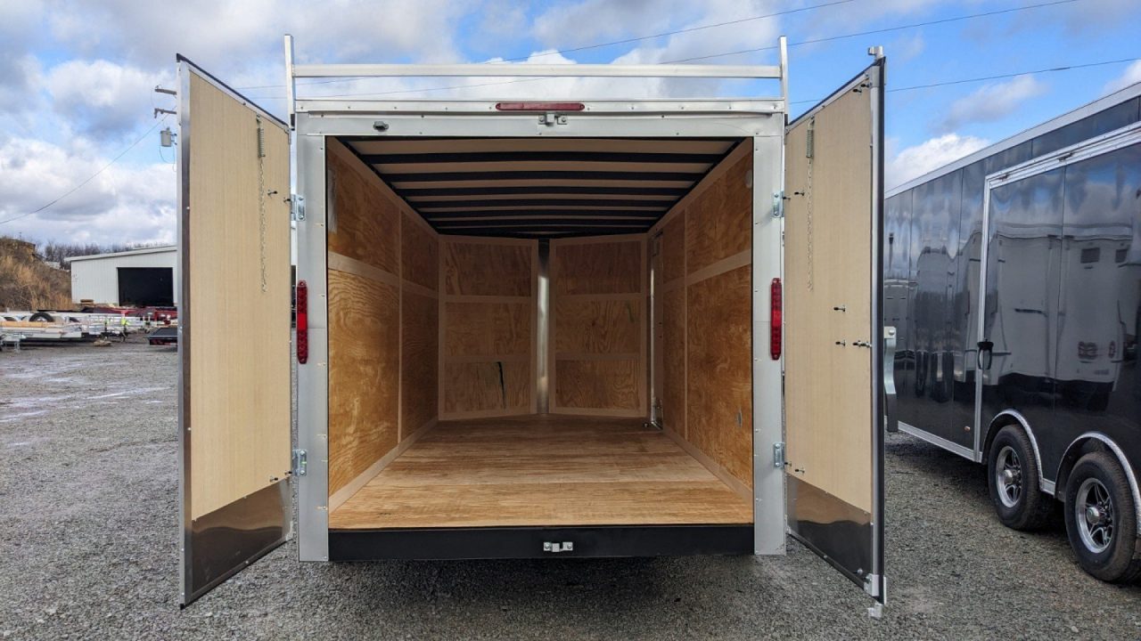 New 2026 Homesteader 7x16 Intrepid V-Nose Contractor Cargo Trailer w/ Rear Barn Doors & Ladder Racks