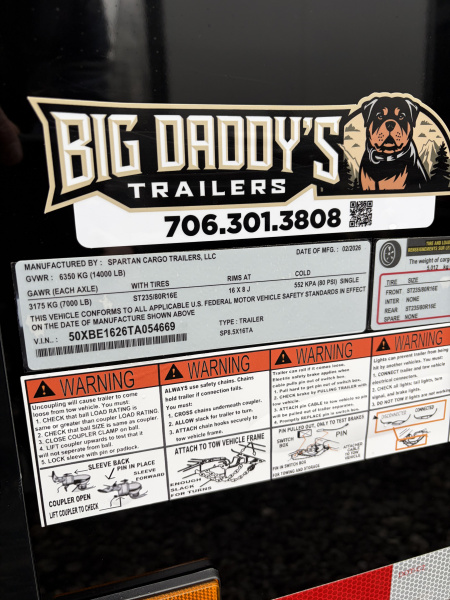 New 2026 Spartan Cargo 8.5x16 Enclosed Trailer, 14K GVWR, PRO SERIES, Polycor, 7' Interior