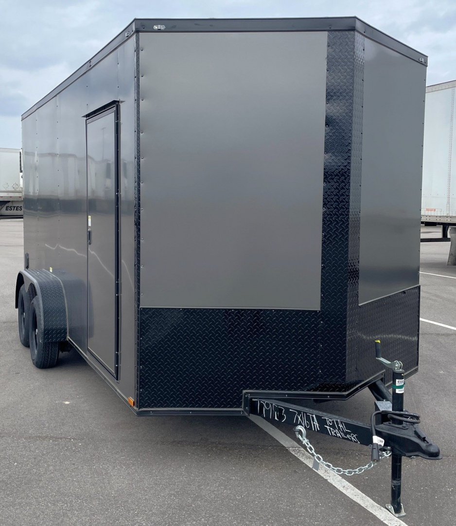 New 7x16 Charcoal Blackout Tandem Axle Enclosed Cargo Trailer,, 7' Interior Height, .080 Polycore