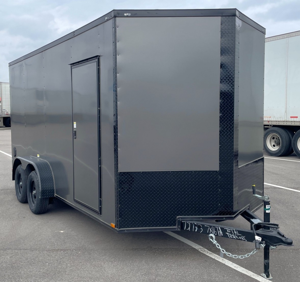 New 7x16 Charcoal Blackout Tandem Axle Enclosed Cargo Trailer,, 7' Interior Height, .080 Polycore
