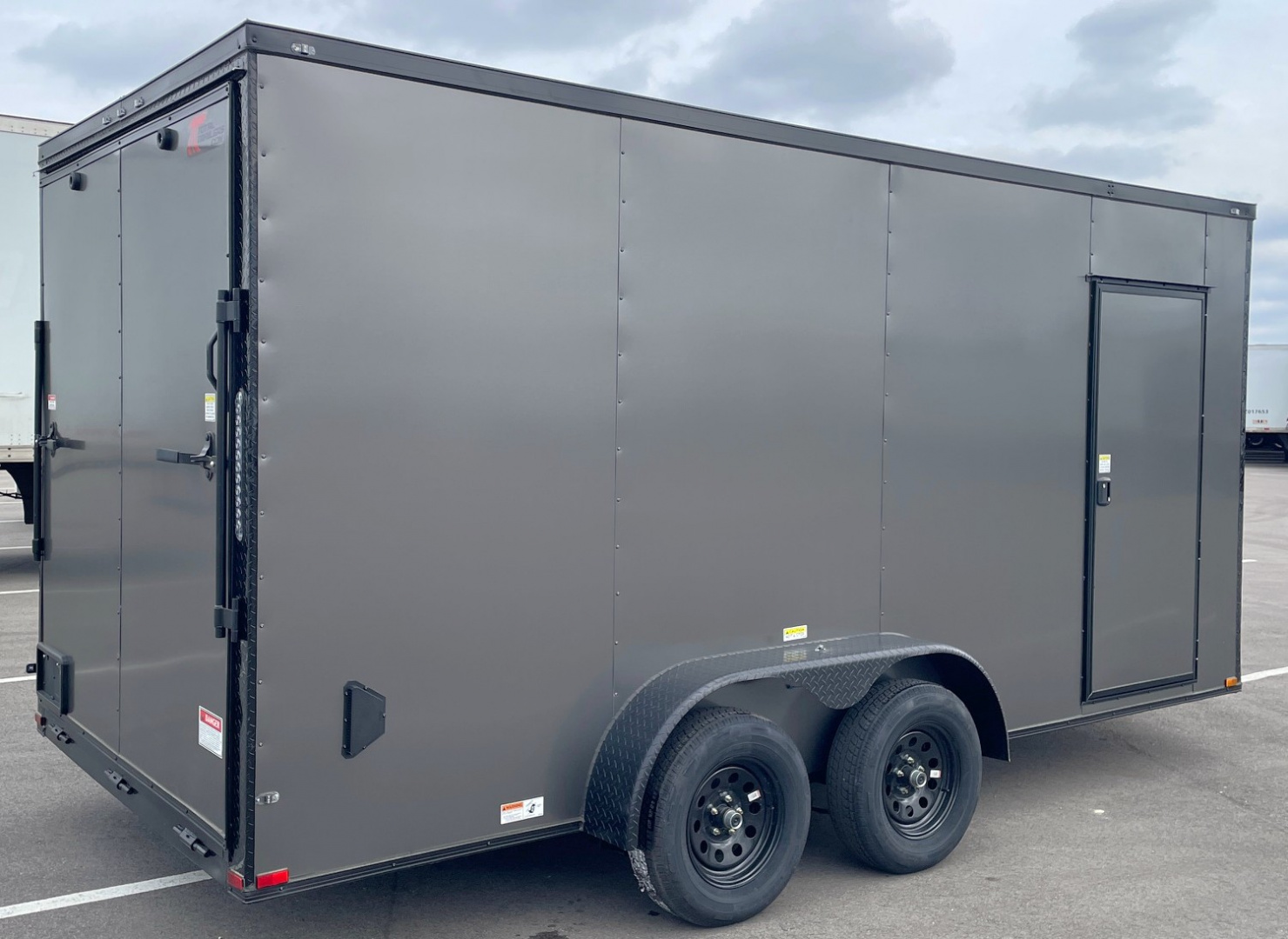 New 7x16 Charcoal Blackout Tandem Axle Enclosed Cargo Trailer,, 7' Interior Height, .080 Polycore