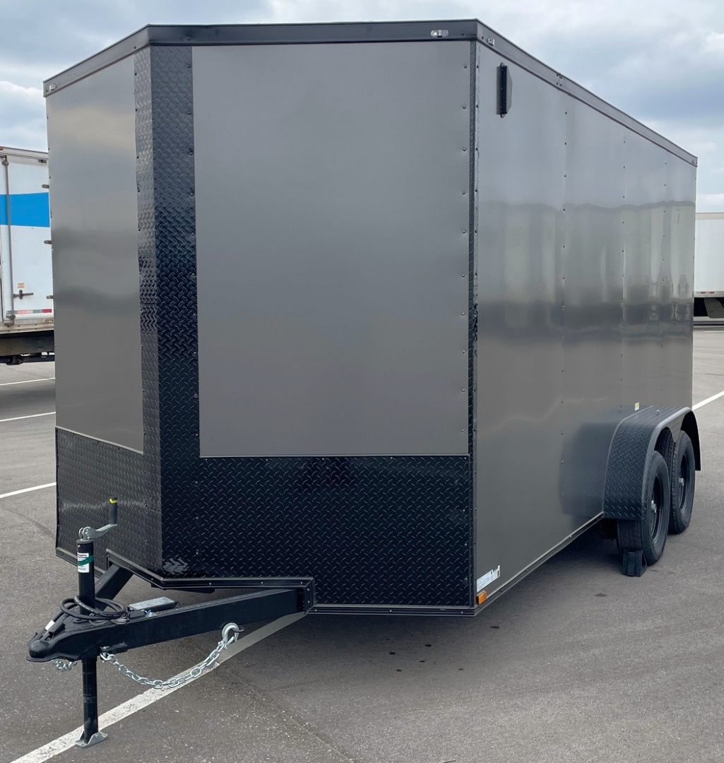 New 7x16 Charcoal Blackout Tandem Axle Enclosed Cargo Trailer,, 7' Interior Height, .080 Polycore