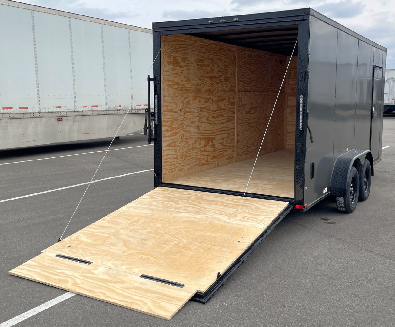 New 7x16 Charcoal Blackout Tandem Axle Enclosed Cargo Trailer,, 7' Interior Height, .080 Polycore