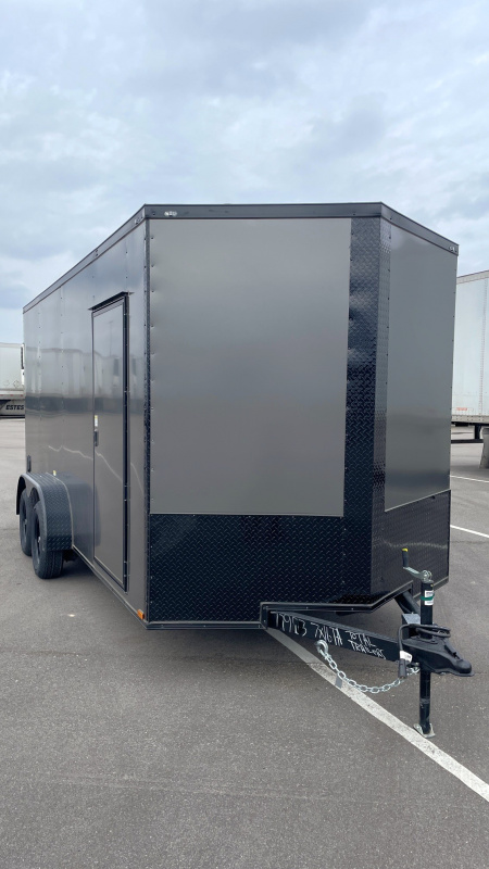New 7x16 Charcoal Blackout Tandem Axle Enclosed Cargo Trailer,, 7' Interior Height, .080 Polycore