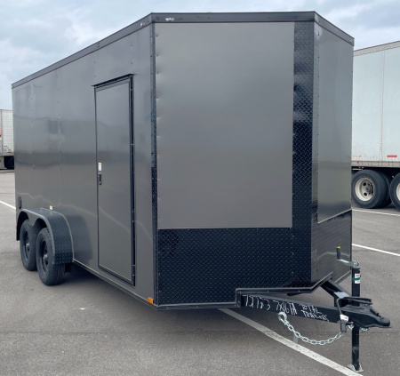 New 7x16 Charcoal Blackout Tandem Axle Enclosed Cargo Trailer,, 7' Interior Height, .080 Polycore