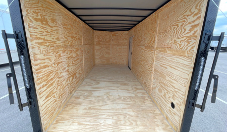 New 7x16 Charcoal Blackout Tandem Axle Enclosed Cargo Trailer,, 7' Interior Height, .080 Polycore