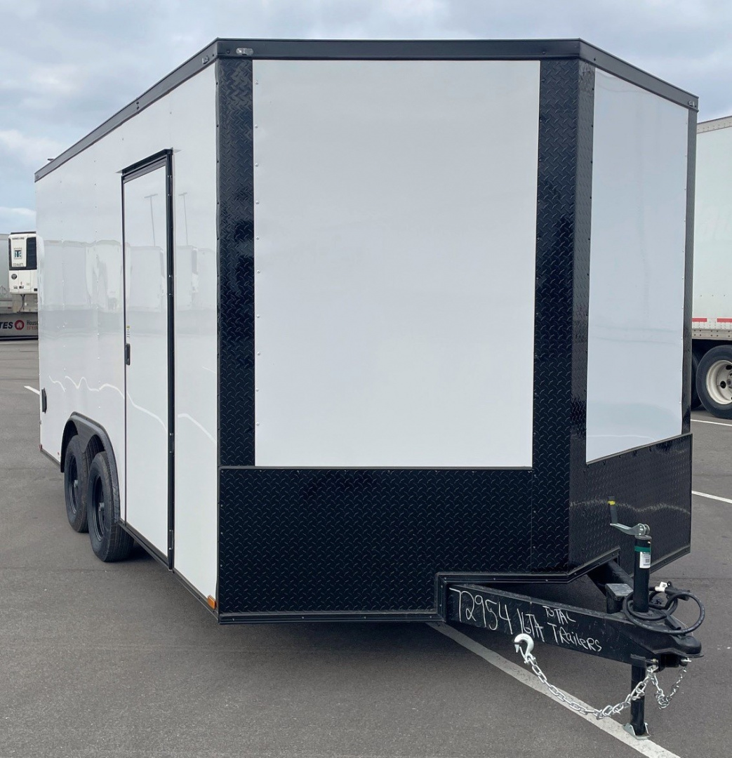 New 8.5' x 16' Enclosed Cargo Trailer: White, Black Trim, 7000 GVWR, .080 Polycore