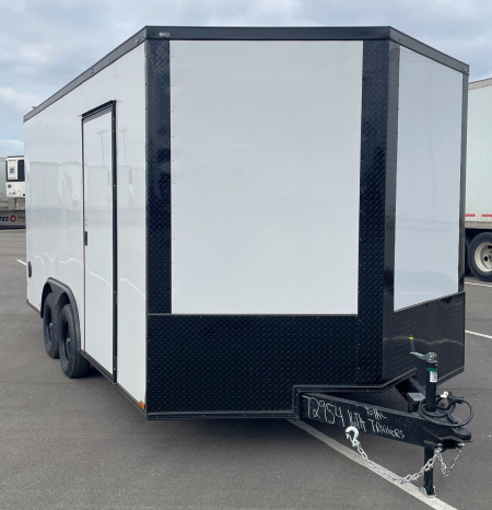New 8.5' x 16' Enclosed Cargo Trailer: White, Black Trim, 7000 GVWR, .080 Polycore