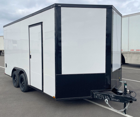 New 8.5' x 16' Enclosed Cargo Trailer: White, Black Trim, 7000 GVWR, .080 Polycore