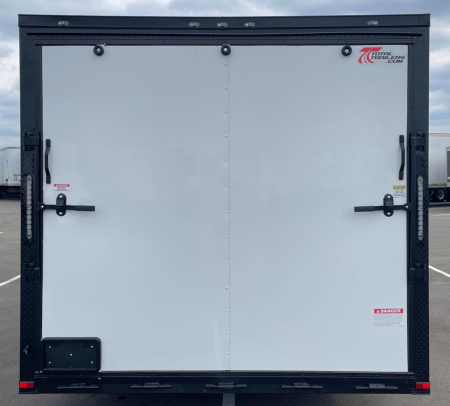 New 8.5' x 16' Enclosed Cargo Trailer: White, Black Trim, 7000 GVWR, .080 Polycore