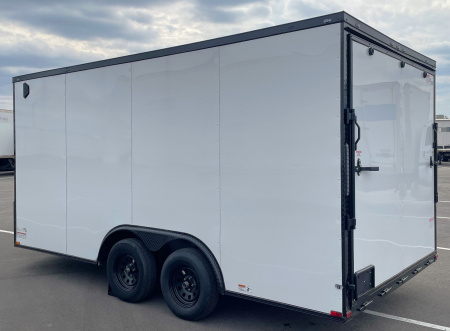 New 8.5' x 16' Enclosed Cargo Trailer: White, Black Trim, 7000 GVWR, .080 Polycore