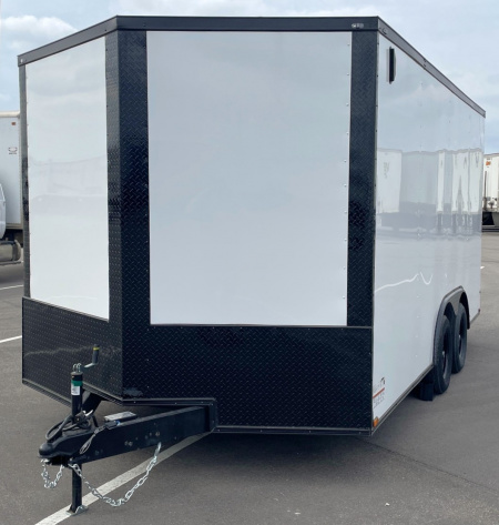 New 8.5' x 16' Enclosed Cargo Trailer: White, Black Trim, 7000 GVWR, .080 Polycore