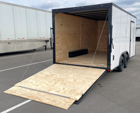 New 8.5' x 16' Enclosed Cargo Trailer: White, Black Trim, 7000 GVWR, .080 Polycore