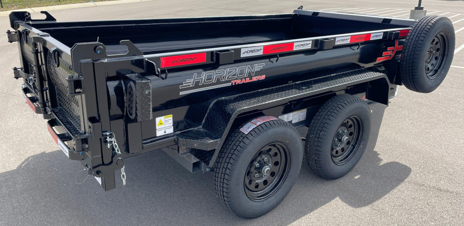 New Horizon 10' x 60" HZ5 Telescopic Dump Trailer: Black / Ash Gray, 7600 GVWR, Spare