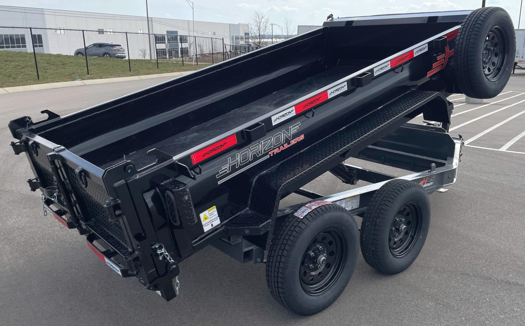 New Horizon 10' x 60" HZ5 Telescopic Dump Trailer: Black / Ash Gray, 7600 GVWR, Spare