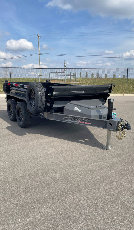 New Horizon 10' x 60" HZ5 Telescopic Dump Trailer: Black / Ash Gray, 7600 GVWR, Spare