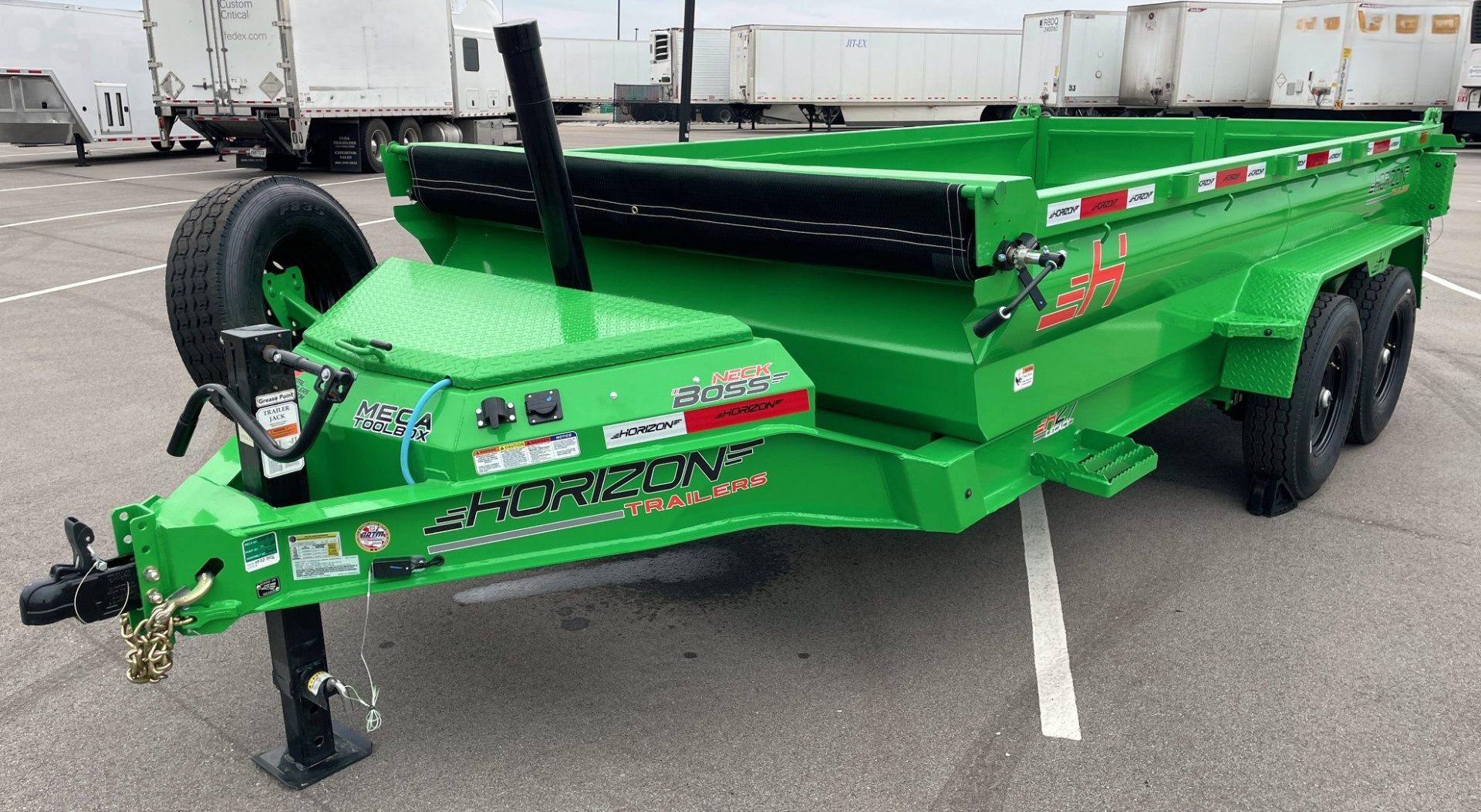New Horizon 14' HZ7 Lime Green Telescopic Dump Trailer: 15.2K GVWR, Spare, Ramps