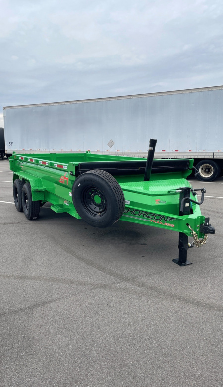 New Horizon 14' HZ7 Lime Green Telescopic Dump Trailer: 15.2K GVWR, Spare, Ramps