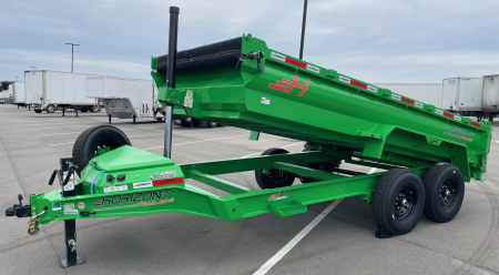 New Horizon 14' HZ7 Lime Green Telescopic Dump Trailer: 15.2K GVWR, Spare, Ramps