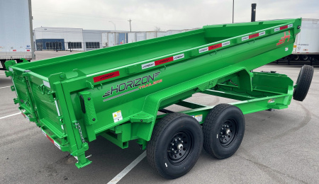 New Horizon 14' HZ7 Lime Green Telescopic Dump Trailer: 15.2K GVWR, Spare, Ramps