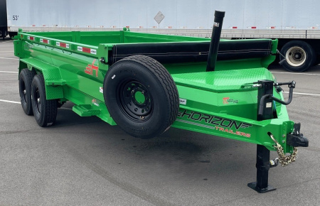 New Horizon 14' HZ7 Lime Green Telescopic Dump Trailer: 15.2K GVWR, Spare, Ramps