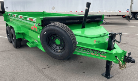 New Horizon 14' HZ7 Lime Green Telescopic Dump Trailer: 15.2K GVWR, Spare, Ramps