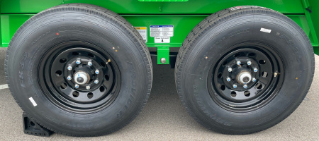 New Horizon 14' HZ7 Lime Green Telescopic Dump Trailer: 15.2K GVWR, Spare, Ramps