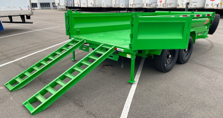 New Horizon 14' HZ7 Lime Green Telescopic Dump Trailer: 15.2K GVWR, Spare, Ramps