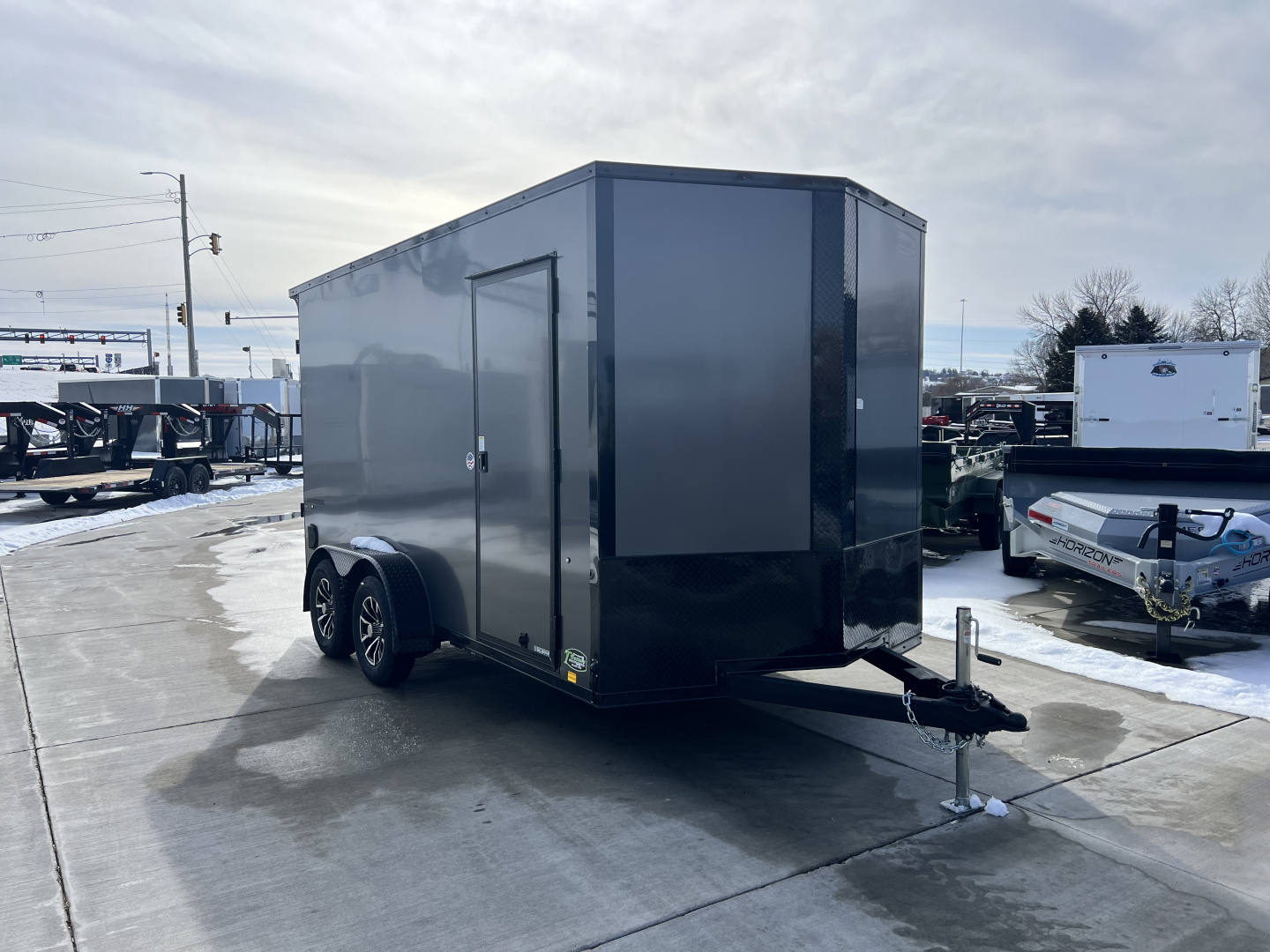 New NEW 2026 Formula 7x14 +V Traverse, 7’ TALL 80.5” Rear door open height BLACKOUT EDITION Rear Ramp Enclosed Cargo Trailer