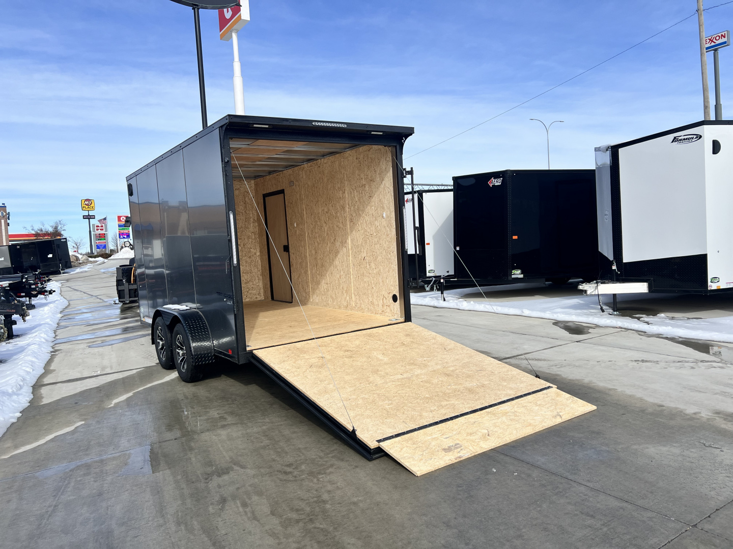 New NEW 2026 Formula 7x14 +V Traverse, 7’ TALL 80.5” Rear door open height BLACKOUT EDITION Rear Ramp Enclosed Cargo Trailer