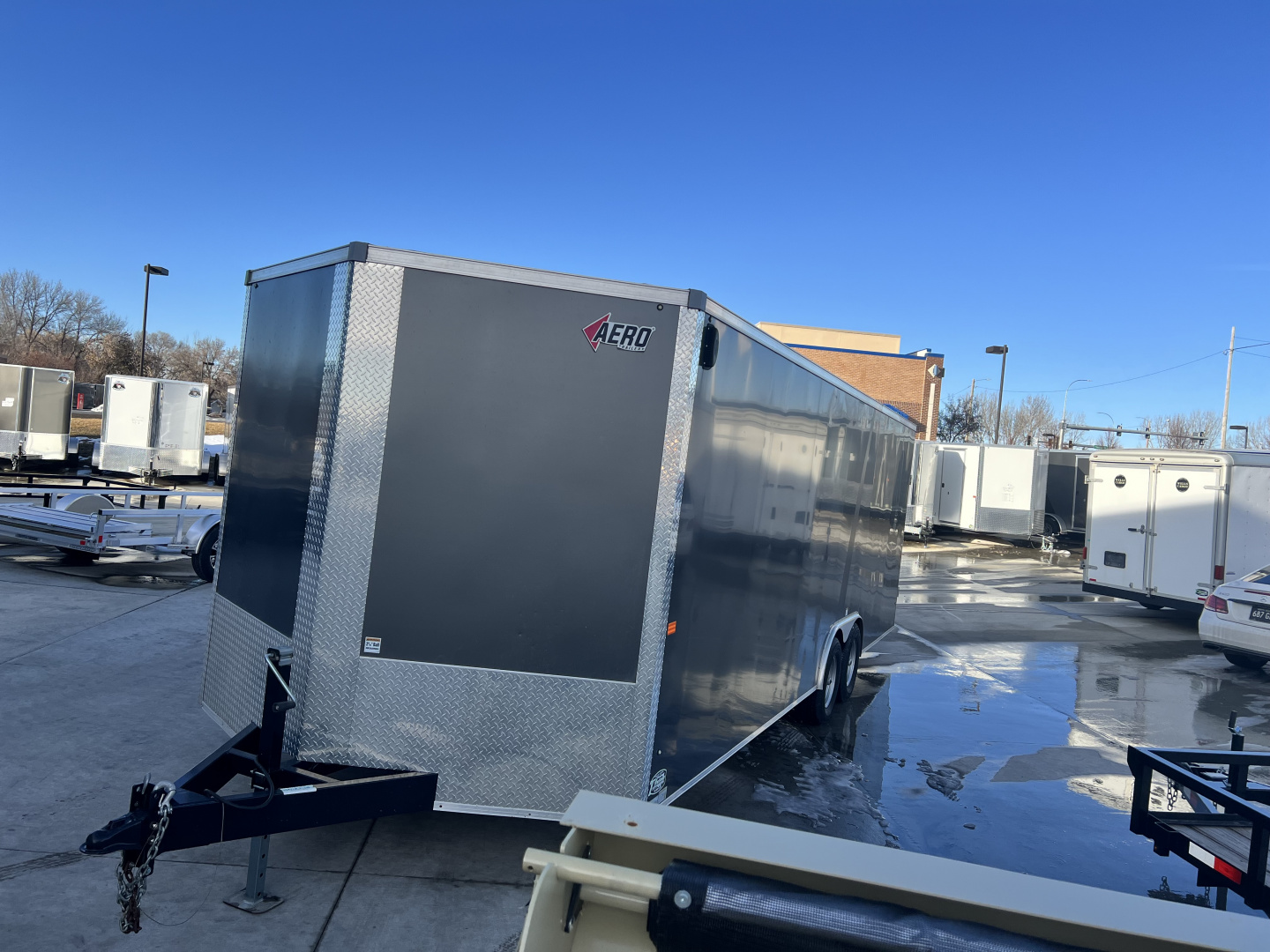 Used USED 2020 AERO 8.5x24 + 2’V, 7’ TALL, WHITE Interior, QUALITY Enclosed Rear Ramp Car Hauler Cargo Trailer