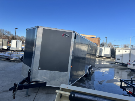 Used USED 2020 AERO 8.5x24 + 2’V, 7’ TALL, WHITE Interior, QUALITY Enclosed Rear Ramp Car Hauler Cargo Trailer